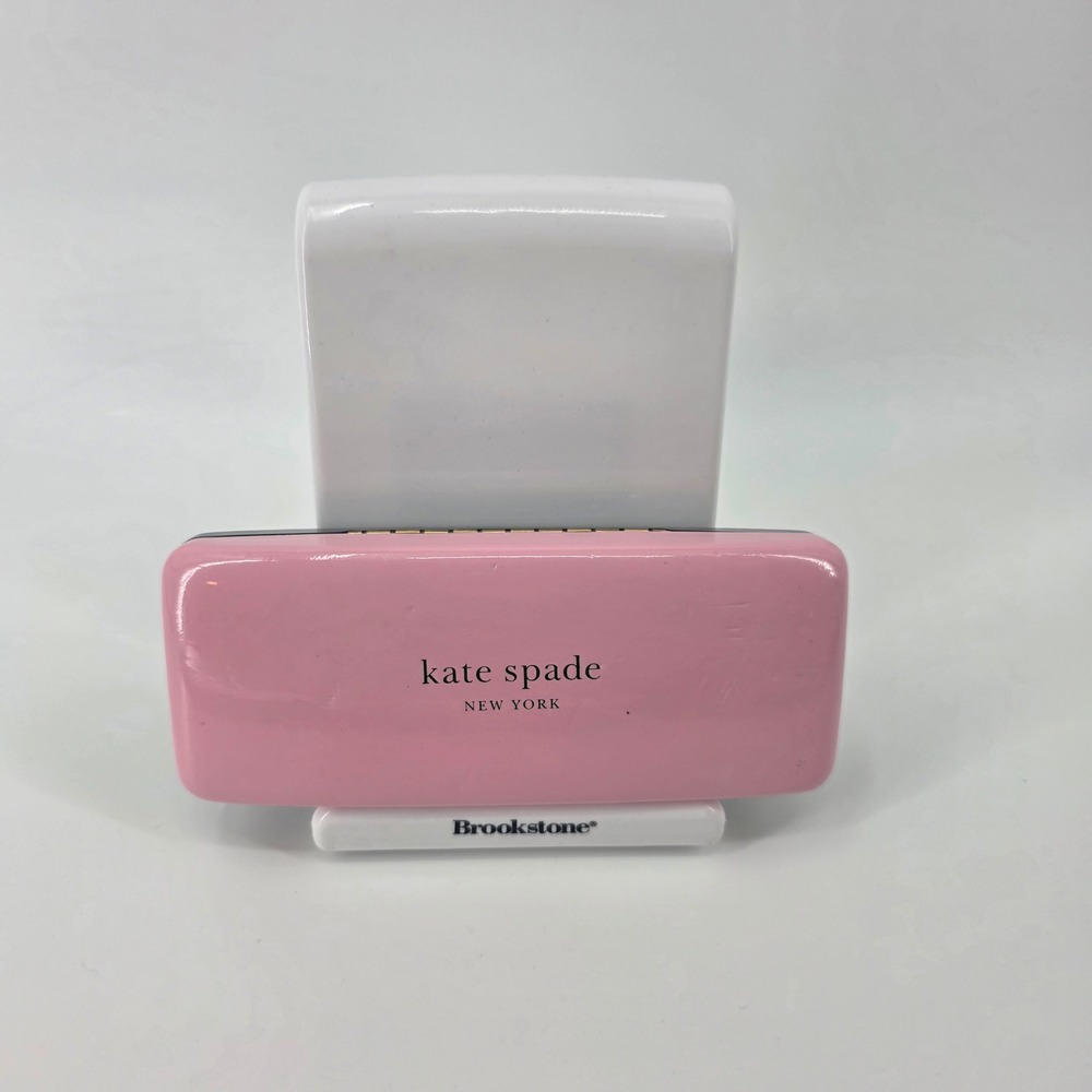 Kate Spade New York Pink and Green Hard Shell Glasses Case Clamshell Logo